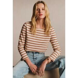 Sézane | Colette Marinière Stripe Top Ecru Camel Long Sleeve | Sz XS
